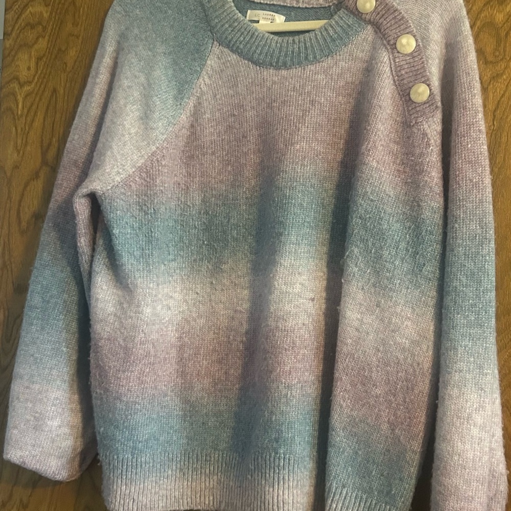 LC Lauren Conrad Pastel Ombre Crewneck Sweater with Shoulder Buttons